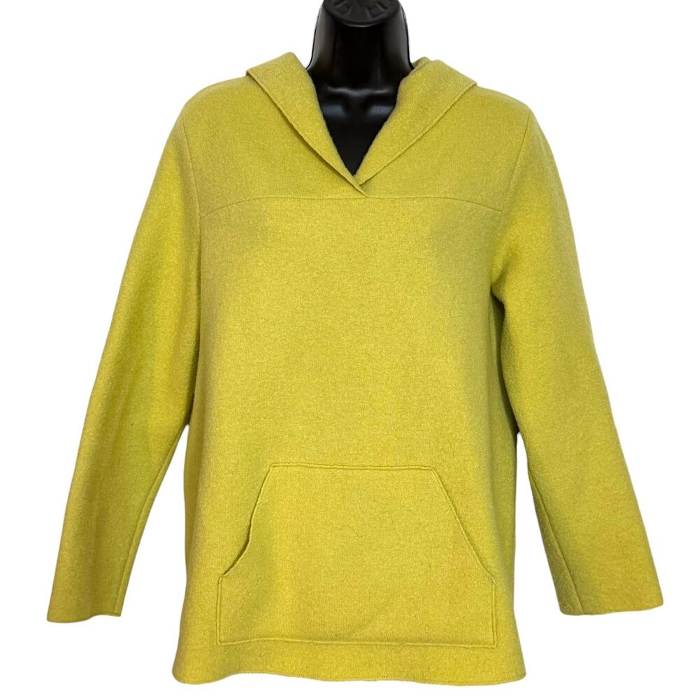 Vintage Lands End 100% Boiled Wool Hoodie Pullover Chartreuse Lime Green 12P